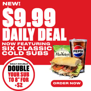 $9.99 Mini Sub+Chips+Drinks