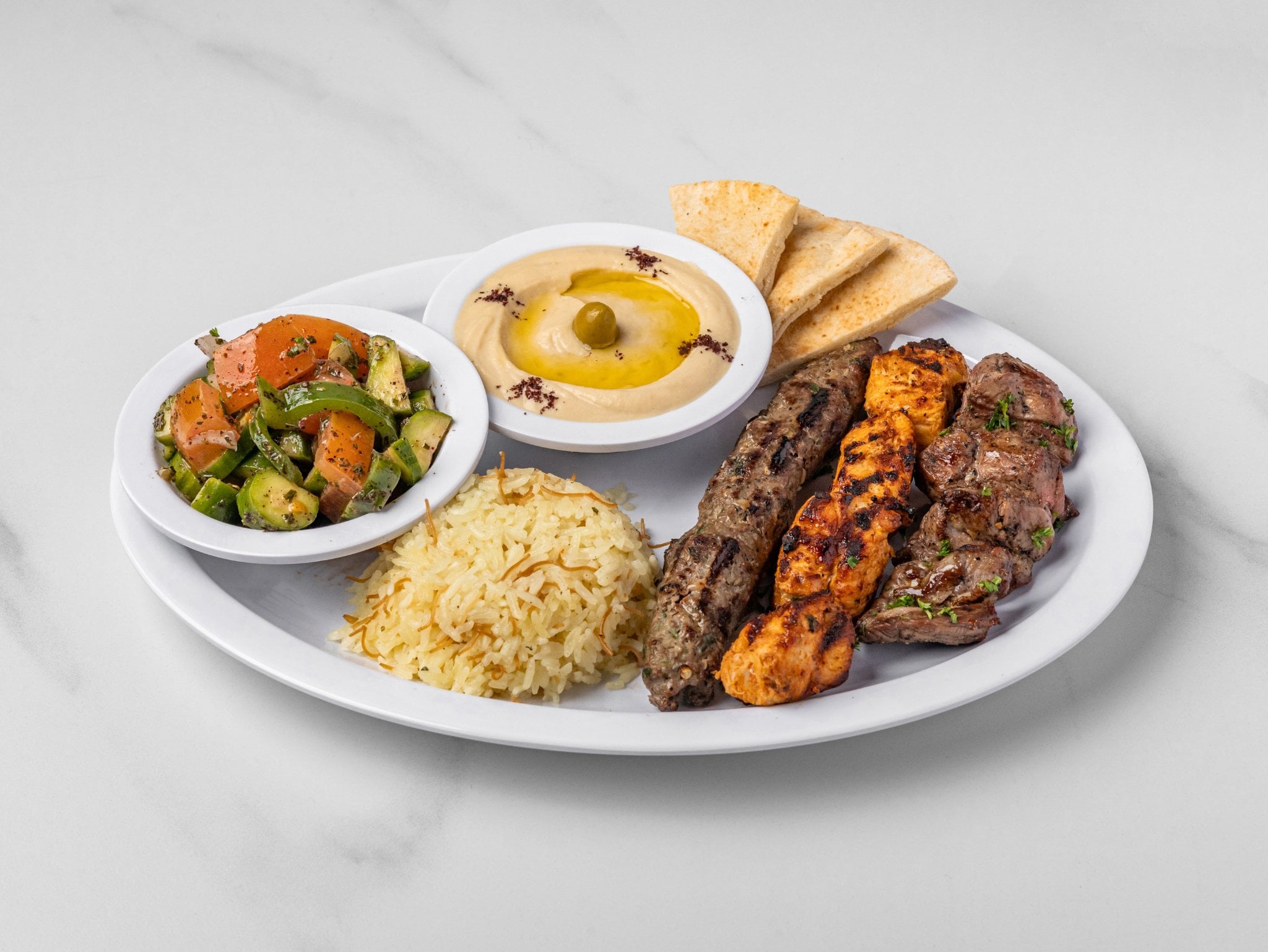 3 Mix Kabab Plate with rice and pita