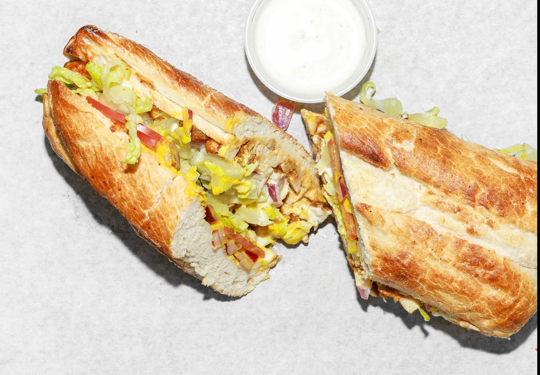 Halal chicken sandwich with fresh vegetables