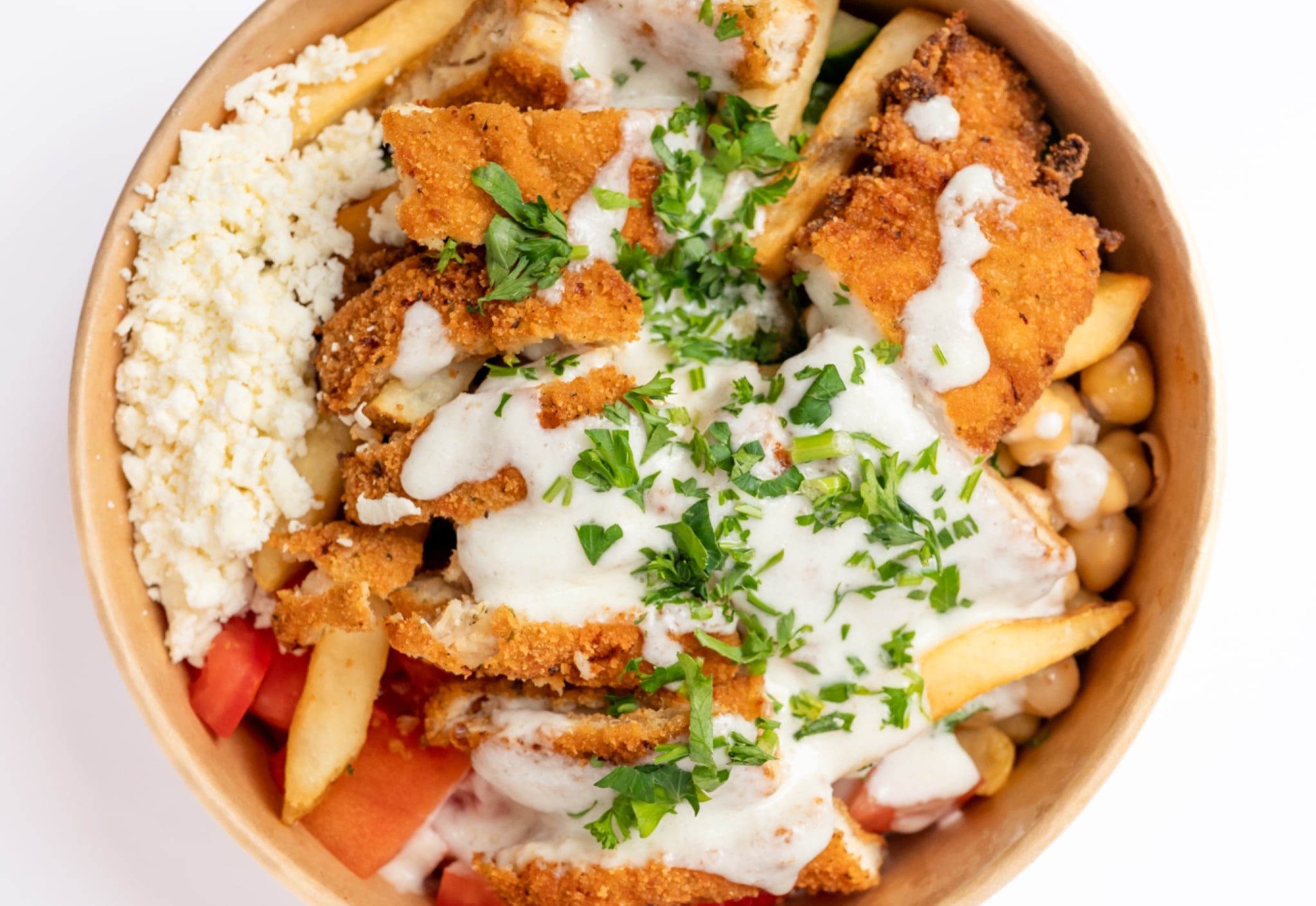 B2. Crispy Cream Chop Bowl with fresh toppings and signature sauces