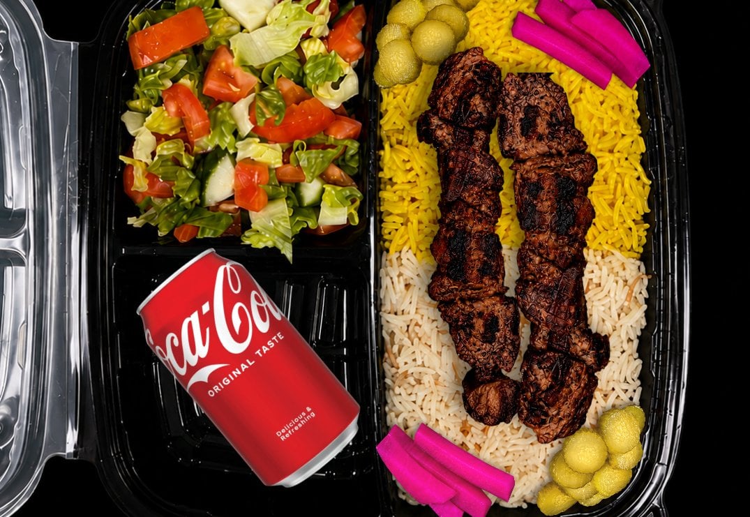 Filet Mignon Kabab entree served with rice