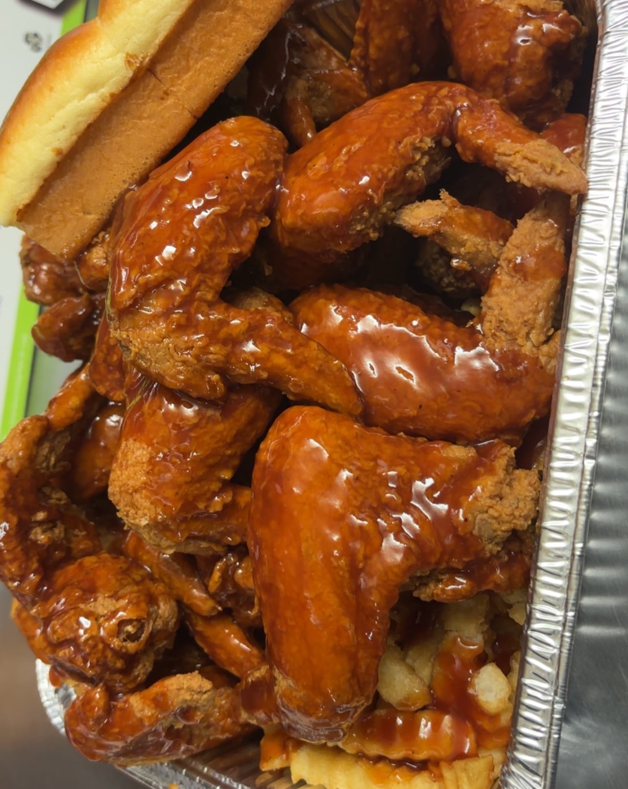 Signature fried chicken piled high, ready to serve