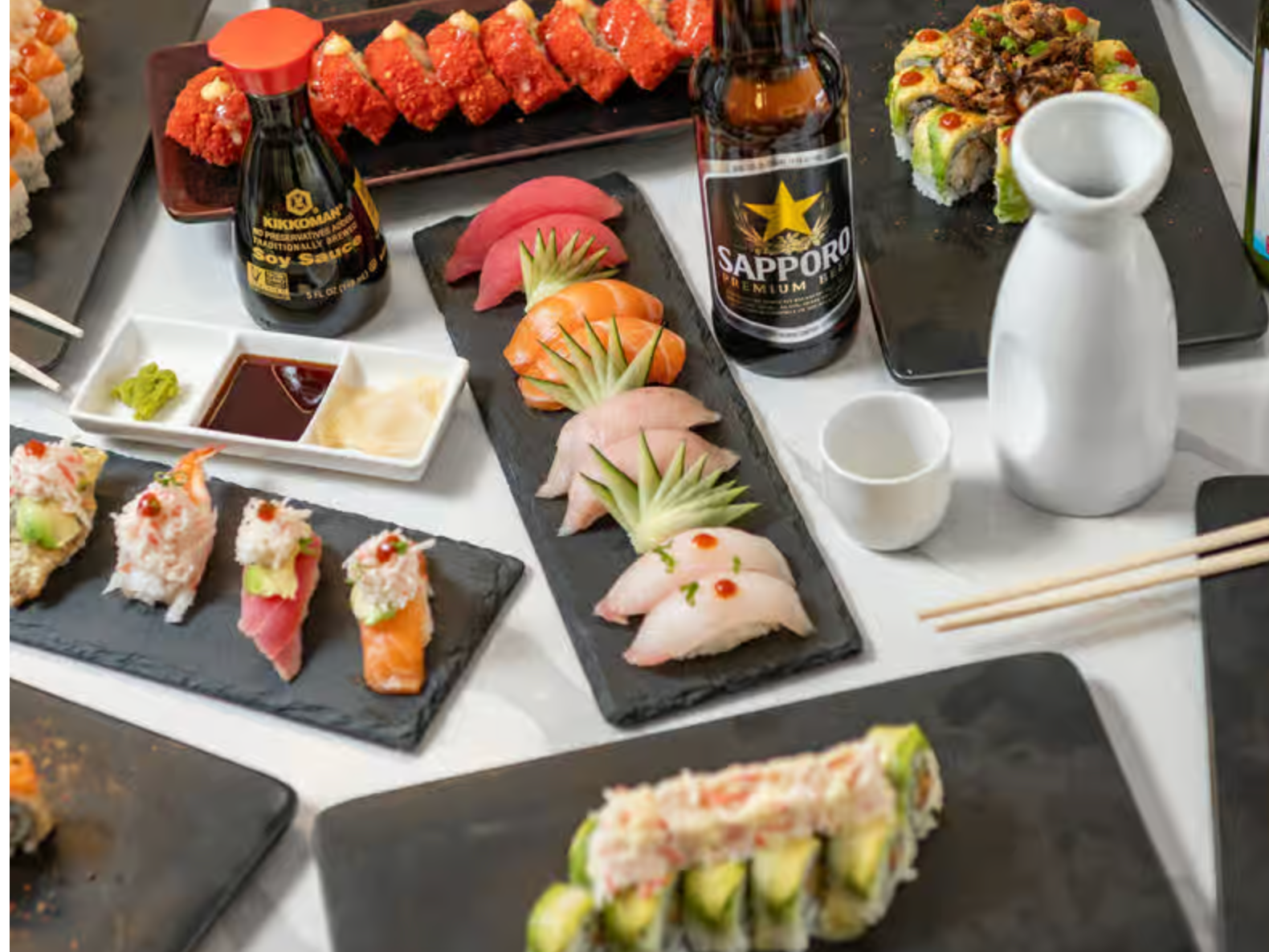 Beautifully crafted sushi rolls at Ganbaru Sushi