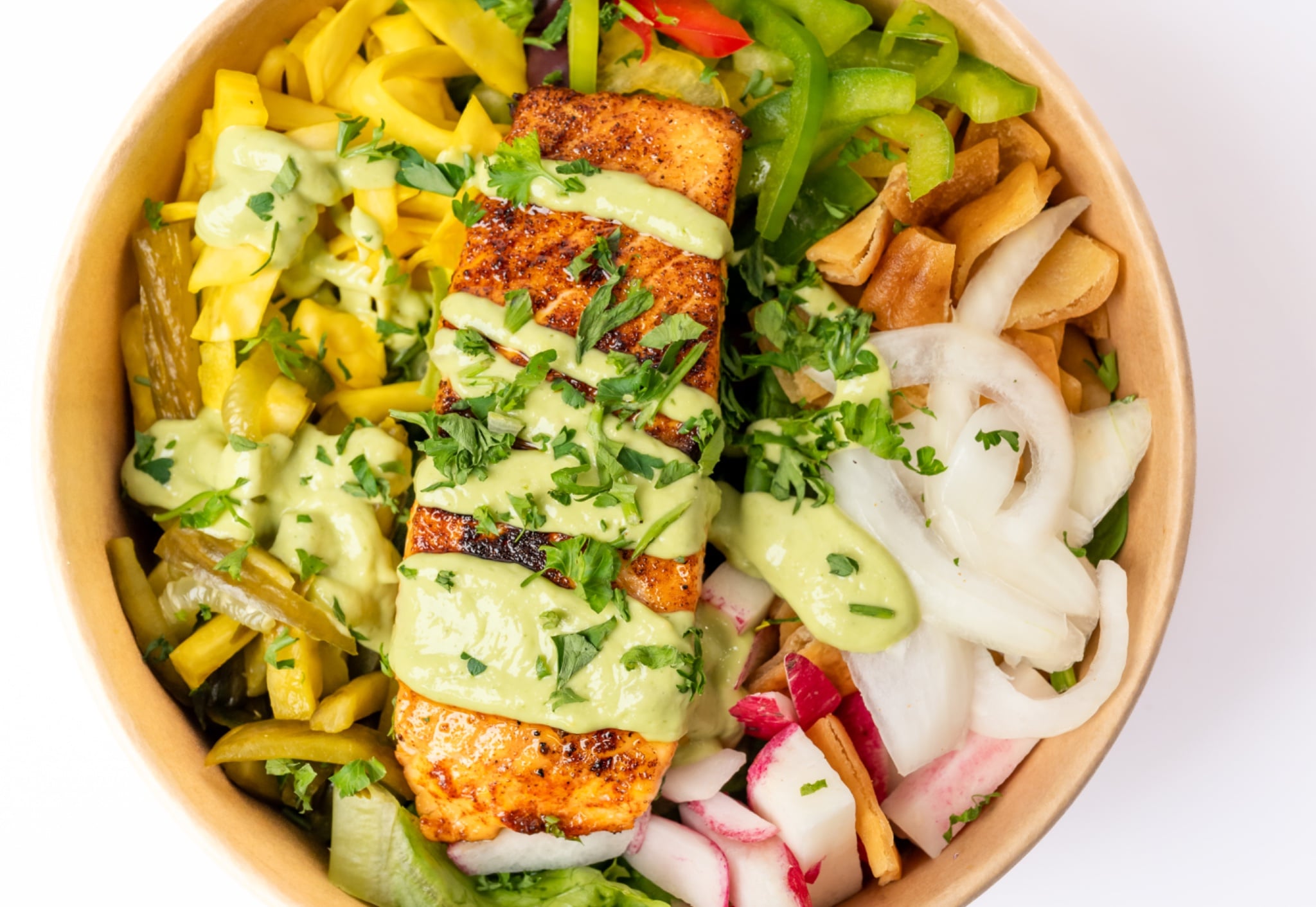 B1. Chicken Shawarma Street Bowl over rice with fresh toppings