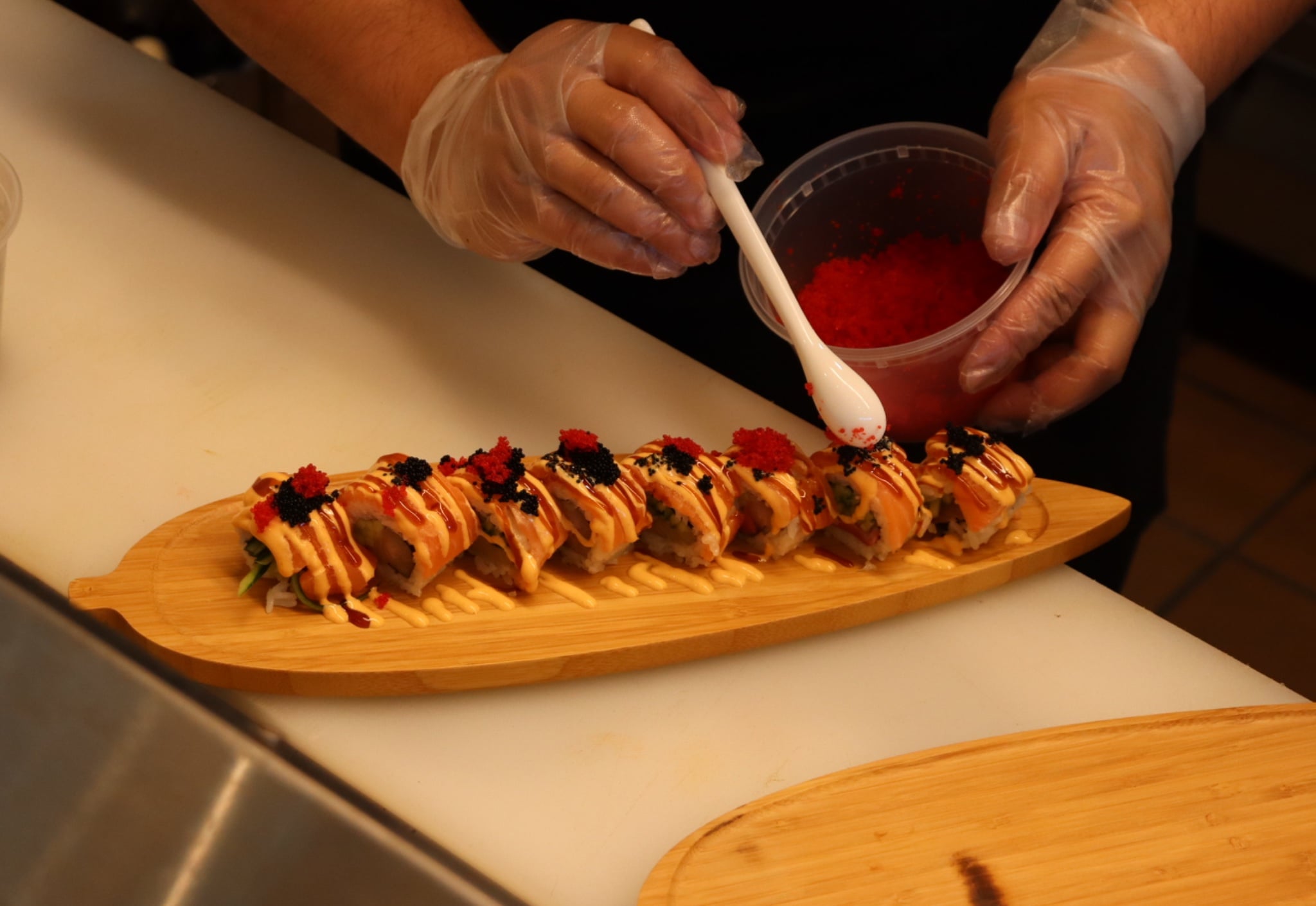 Shrimp Tempura Roll with cream cheese and eel sauce