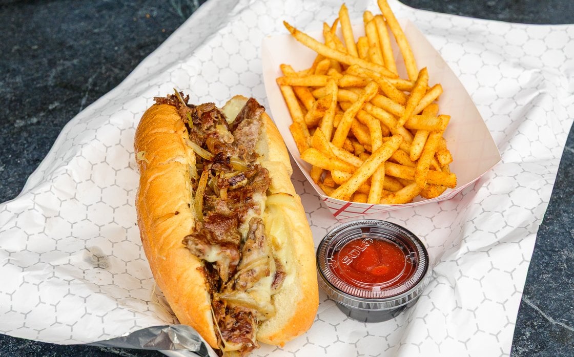 The Vermont cheesesteak with caramelized onions and white cheddar