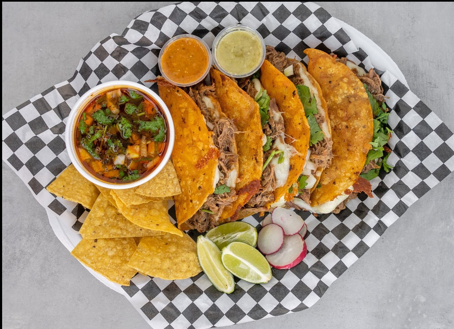 Tacos Jessy Mexican street food truck spread in Tracy, CA