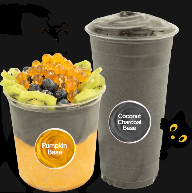 Witches Brew Seasonal Bowl with pumpkin and coconut charcoal base