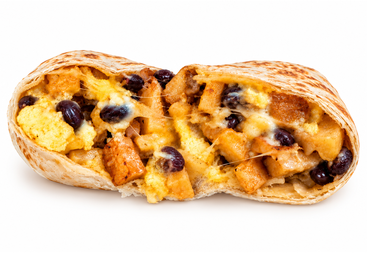 Vegetarian breakfast burrito with black beans and cheese