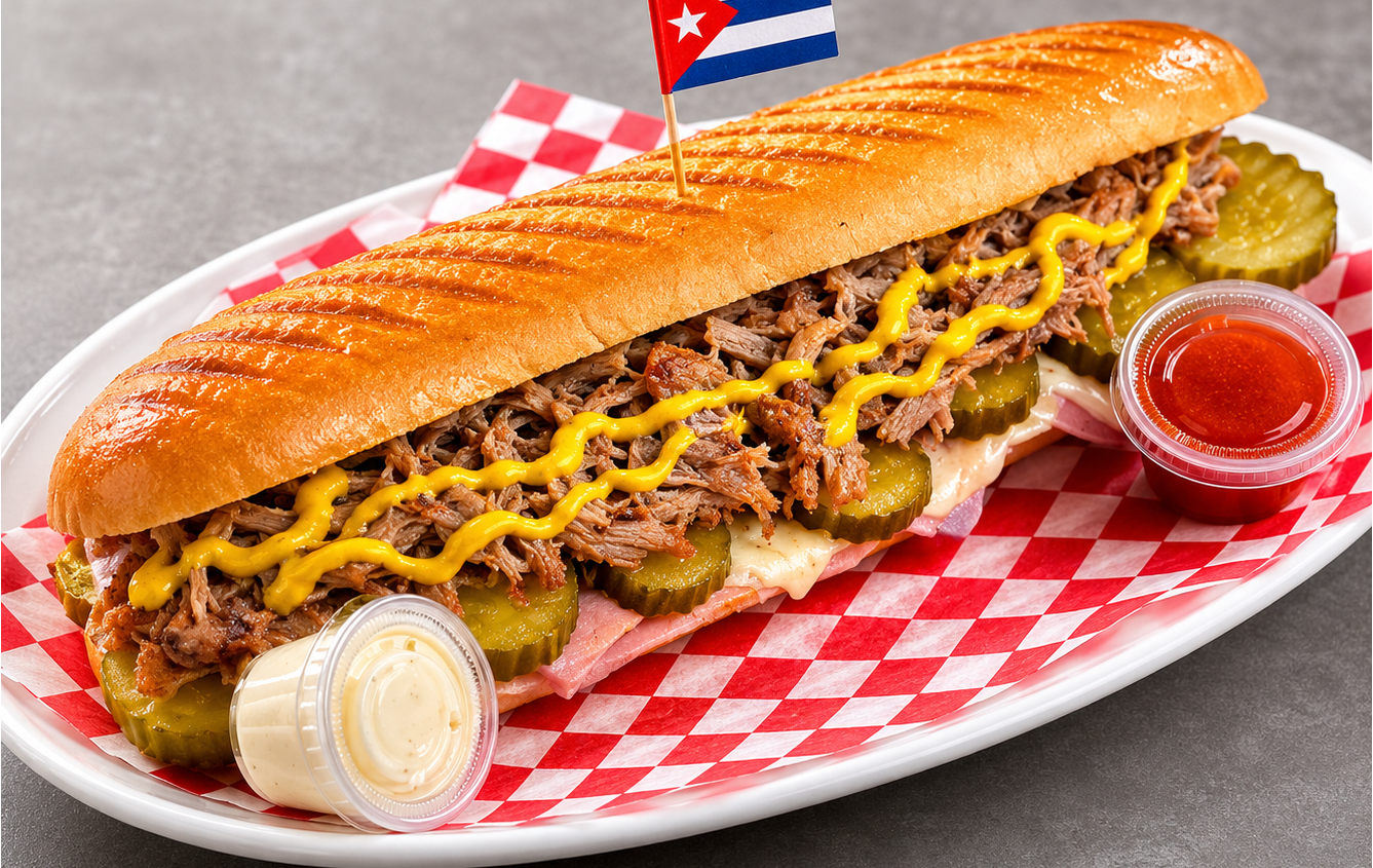 Cuban Sandwich with Fries - foot-long pressed sandwich