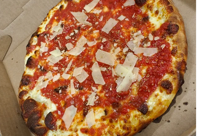 NY Meets Detroit thin round sourdough pizza