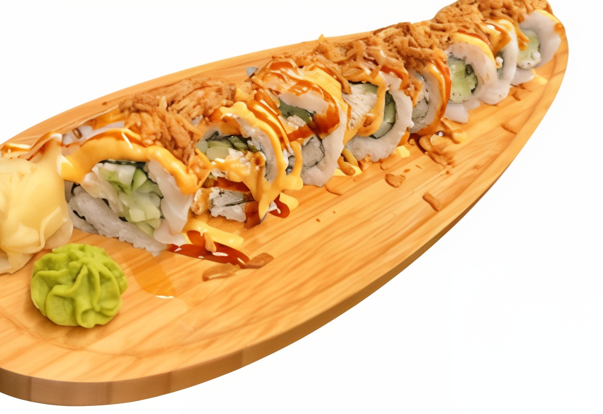 Island Crunch Roll with crab salad, avocado and crispy onion