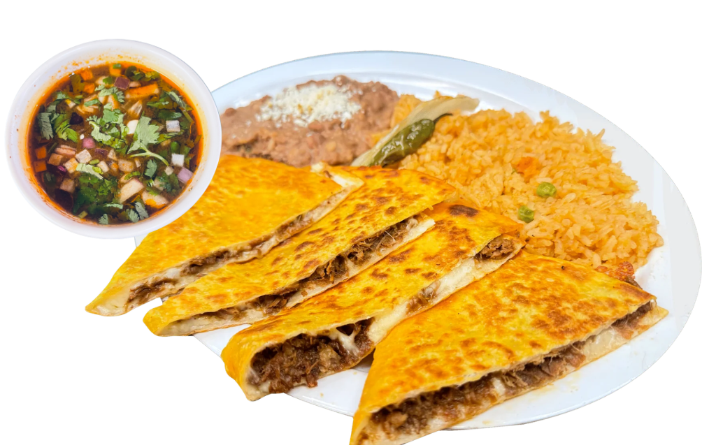 Quesabirria Combo with crispy golden tortilla and consommé