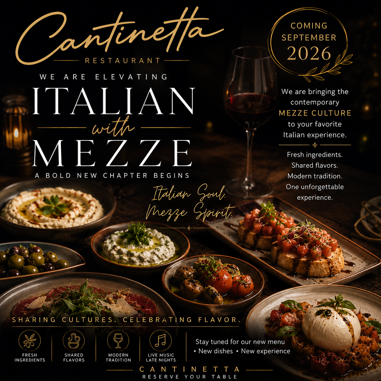 Coming September 2026 – Italian Mezze at Cantinetta