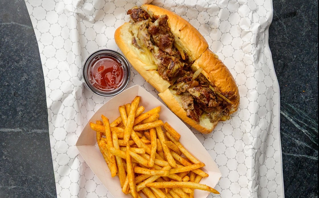 The Original cheesesteak with garlic aioli, shaved steak and grilled onions