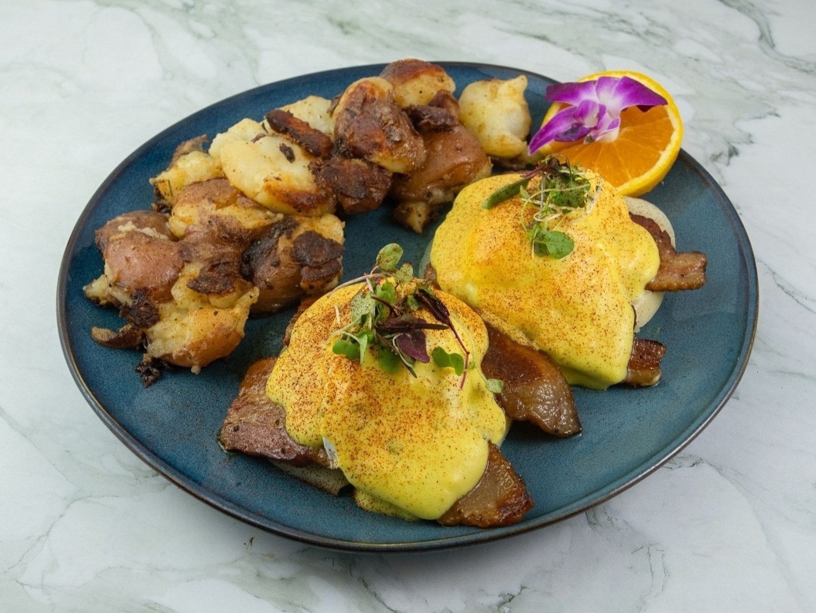 Carmichael Benedict with maple-candied bacon and hollandaise